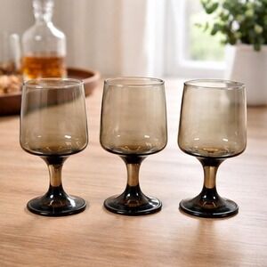 Libbey Tawny Accent Wine Glasses Set of 3 Smokey Amber